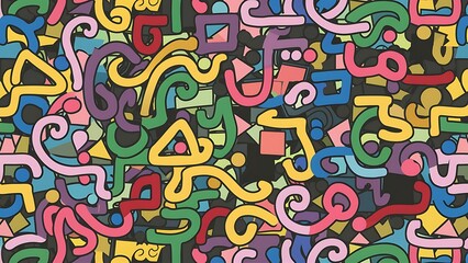 Naklejka premium Fun line doodle seamless pattern. Creative abstract style background Wallpaper