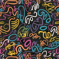 Fun line doodle seamless pattern. Creative abstract style background Wallpaper