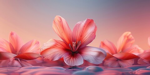 Fototapeta premium Pink Flower Floating on Water