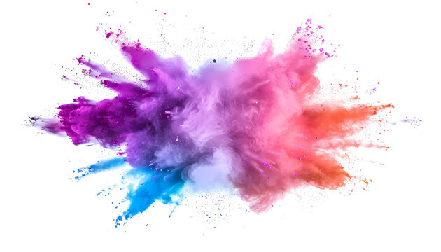 colorful smoke powder explotion isolated on transparent background