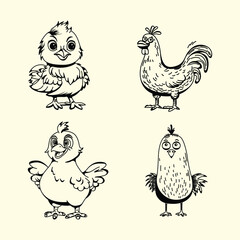 black and white design of several chickens