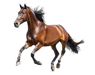 Fototapeta premium A beautiful horse is running on a transparent background.