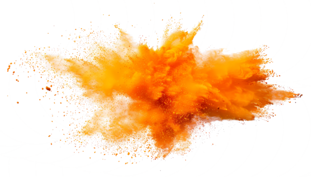 orange smoke powder explotion isolated on transparent background
