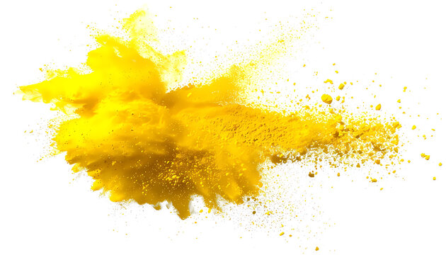 yellow smoke powder explotion isolated on transparent background