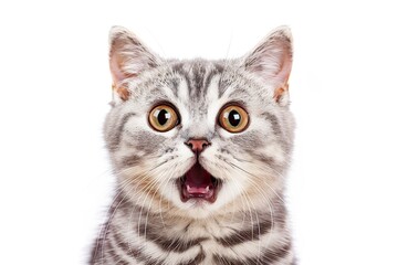 An adorable fluffy portrait of a Scottish fold kitty cat, isolated on a clear PNG background, expressing a funny pet moment, with Generative Stock.