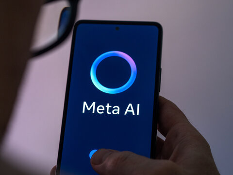 Meta AI, datascientist looking at Meta AI service on his phone.