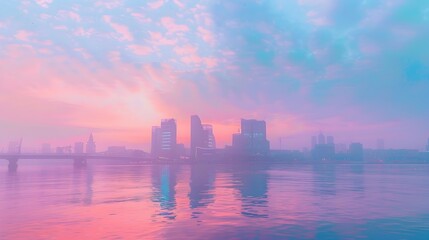 Naklejka premium Serene Pastel Skyline with Dreamy Hues at Dusk