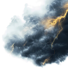 wisps of storm clouds with lightning isolated on transparent background