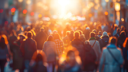 Blurred crowd of unrecognizable at the street .Generative AI