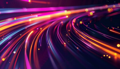 Obraz premium Dynamic and vibrant neon light trails creating a sense of motion and energy against a dark background, capturing the essence of modern, high-tech aesthetics.