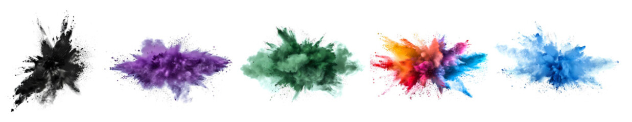set of smoke powder explotion isolated on transparent background