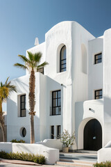 Fototapeta premium Contemporary white building adds elegance to urban landscape.