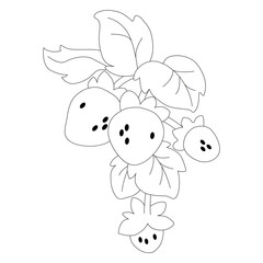 Cartoon strawberry, isolated vector garden or wild plant,  a delightful symbol of nature bounty and freshness. Summer food, sweet dessert. Vector Simple icon. Eps 10. 