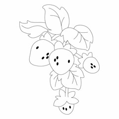 Cartoon strawberry, isolated vector garden or wild plant,  a delightful symbol of nature bounty and freshness. Summer food, sweet dessert. Vector Simple icon. Eps 10. 