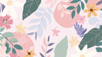 Garden flower and leaves on soft pastel color