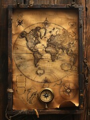 ancient nautical chart navigation map pattern on old paper  texture , with compass background, wallpaper