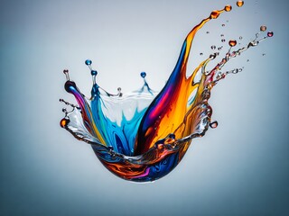 A vibrant explosion of paint,  A high-speed photograph capturing the dynamic energy of paint as it erupts from a glass, creating a symphony of vibrant colors and fluid shapes.