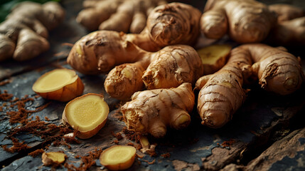 fresh ginger Top down view background poster 