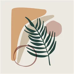 Fotobehang Abstract Abstract Modern Vase with Tropical Leaf. Neutral Art, Minimalist Shapes, Boho Decor, Earth Tones. Postcard or brochure cover design  © olianat