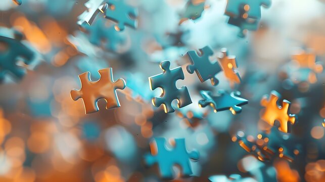 Floating Puzzle Pieces: Several puzzle pieces floating in mid-air, coming together to form a complete picture against a blurred background.
- Powered by Adobe