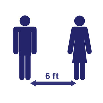 Social Distancing Keep Your Distance or Maintain a Distance of 6ft or 6 Feet Icon. Vector Image.	
