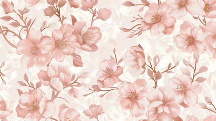 A blush pink and rose gold floral pattern wallpaper, with each flower outlined in shimmering metallic foil for a luxurious touch. The design features delicate blossoms and vines, providing a romantic 