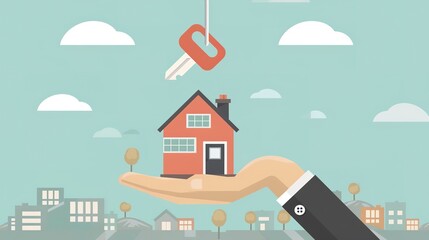 vector of real estate agent holding house and key