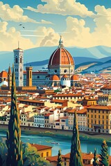 Fototapeta premium Colorful Illustrated Poster of Florence, Italy