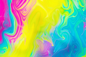 Fluid art texture with abstract swirling paint effect creating a marble effect with blue, yellow and pink colors. This image is ideal for backgrounds and creative projects