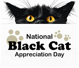 A cute black cat on white background, National Black Cat Appreciation Day