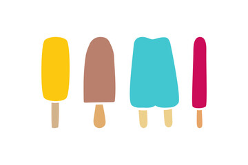 Ice cream on a stick of different shapes and flavors. Color vector illustration. Japanese double ice cream.