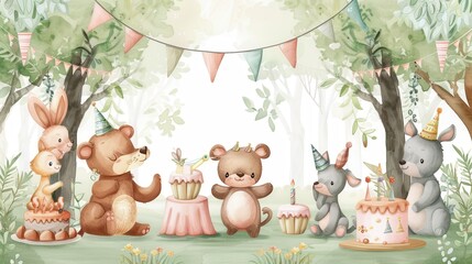 Peaceful Forest Reading Scene with Cute Bear, Perfect for Children's Educational Books and Decor
