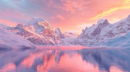 Snowy Mountain Landscape at Sunset
