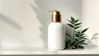 White cream bottle and leaves
