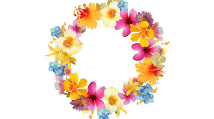 Beautiful wreath with colorful flowers isolated on a transparent background