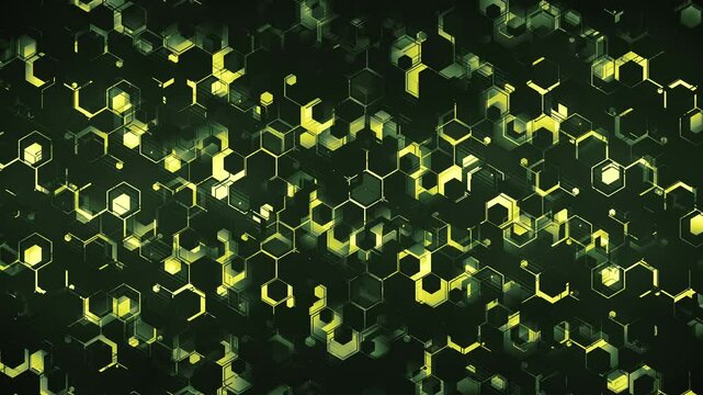 Dynamic Green Hexagons. Abstract Geometric Hexagonal Shapes. Looped video.