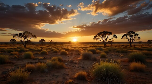 Outback sunset landscape Australia outback plains.generative.ai