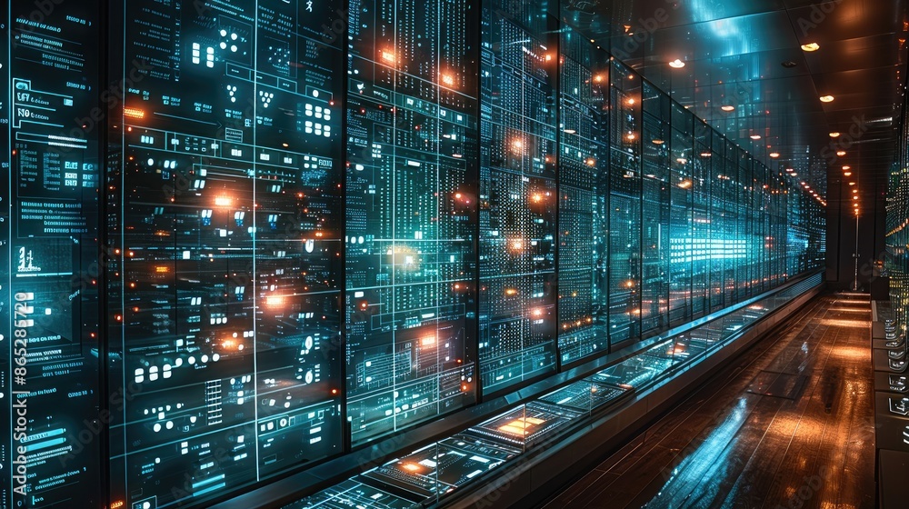 Aufkleber in the large computer room where the live shooting was taken, a virtual city composed of numbers was
