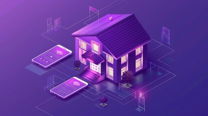 Smart Home Security: Isometric Illustration of Digital Protection and IoT Technology
