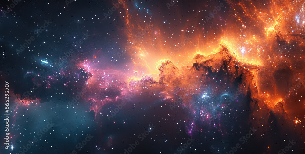 Poster abstract cosmic with nebulae and star. generative ai.