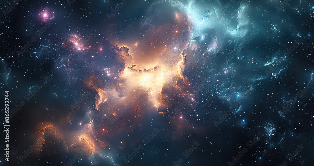 Poster Abstract Cosmic with Nebulae and Star. Generative AI.