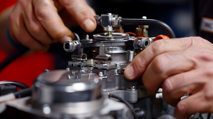 Close-up View of Hands Adjusting Engine Throttle Body During Maintenance and Fine-Tuning