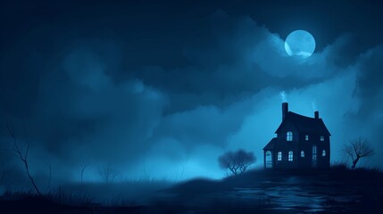 Spooky House Under Full Moon Night
