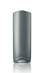 gray plastic container with bath shampoo