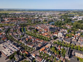 Fototapeta premium Aerial drone photo of the historic city center of Weesp in the Netherlands