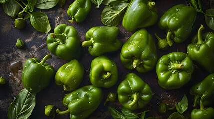 fresh green pepper Top down view background poster 