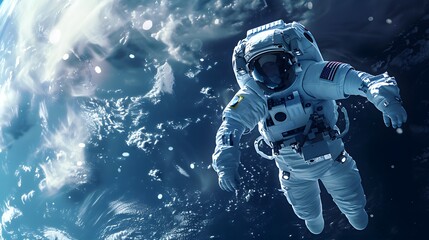 Floating Astronaut in Space: An astronaut floating weightlessly outside the International Space Station, with Earth visible in the background.
