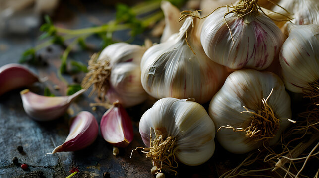 fresh garlic Top down view background poster 