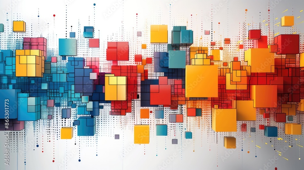 Leinwandbilder abstract colorful geometric square border pattern on white background. generative ai.