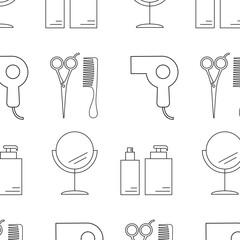 Vector seamless pattern background for beauty salons, or hairdressers. Beauty line icons. 